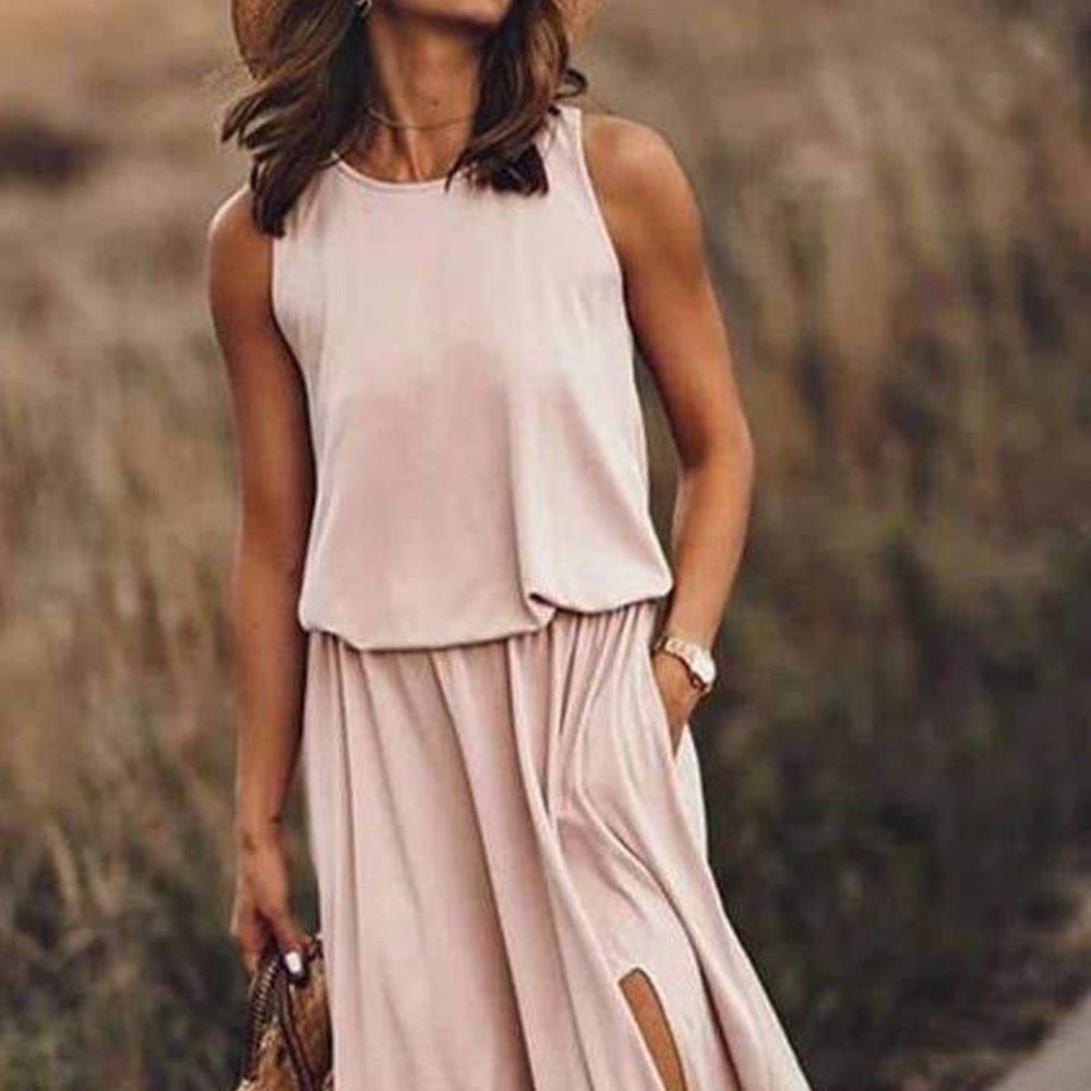 Rose N Mary Loose Fit Maxi Dress With Front Slit